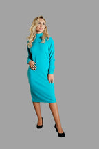 100% Cashmere Women's Knitwear Pure Cashmere Dress with Sleeves Cool Turquoise - Vshine Silk and Shine 