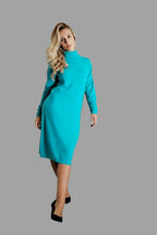 100% Cashmere Women's Knitwear Pure Cashmere Dress with Sleeves Cool Turquoise - Vshine Silk and Shine 