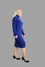 100% Cashmere Women's Knitwear Pure Cashmere Dress Navy Blue - Vshine Silk and Shine 