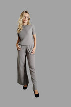 100% Cashmere Women's Ribbed Knitwear Co-ord Set, Knitted Co-ords, Grey - Vshine Silk and Shine 