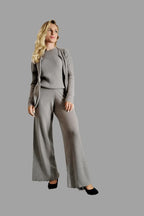 100% Cashmere Women's Ribbed Knitwear Co-ord Set, Knitted Co-ords, Grey - Vshine Silk and Shine 