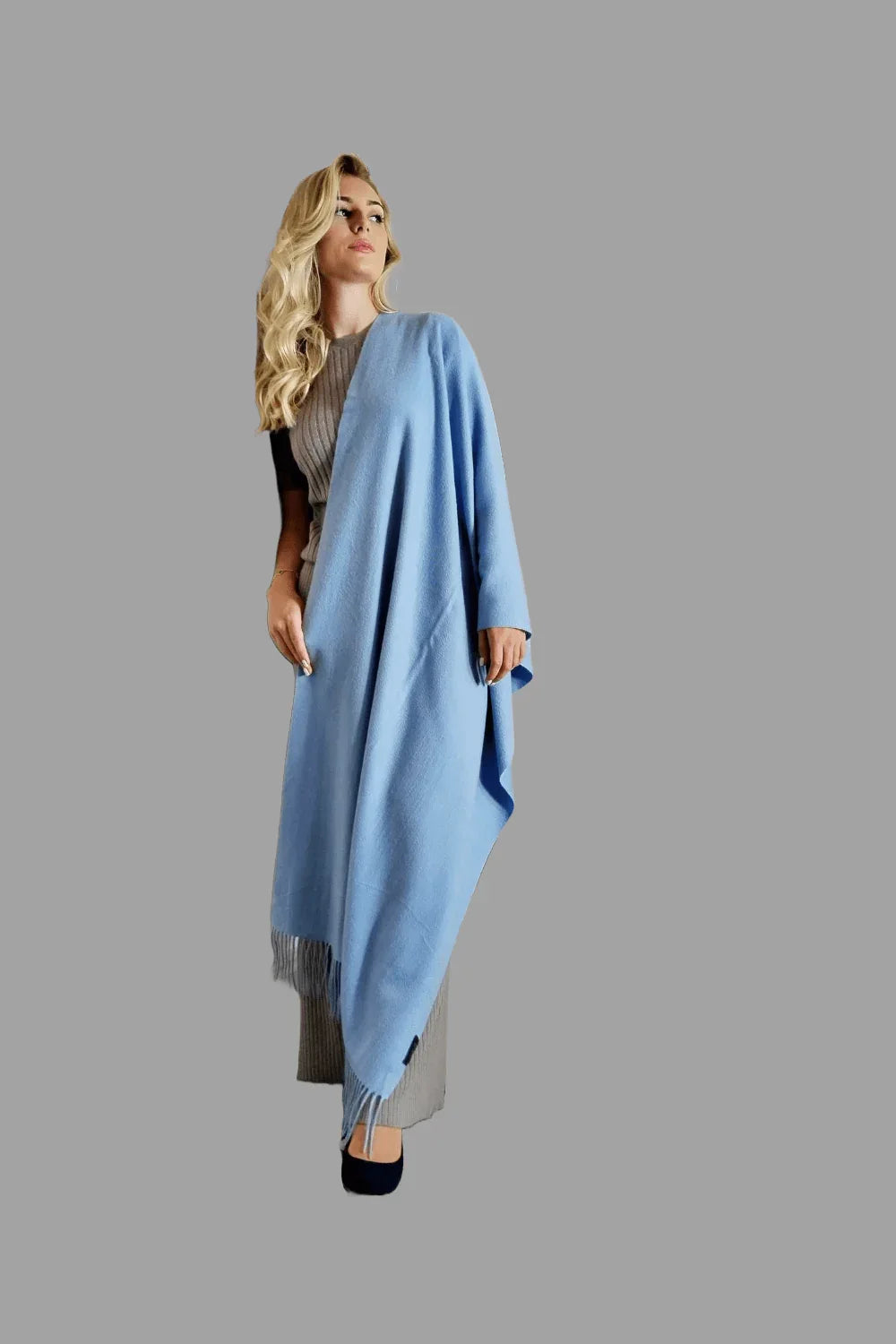 100% Cashmere Shawl Pale Blue - Vshine Silk and Shine 