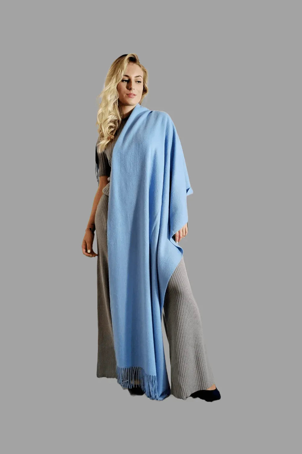 100% Cashmere Shawl Pale Blue - Vshine Silk and Shine 
