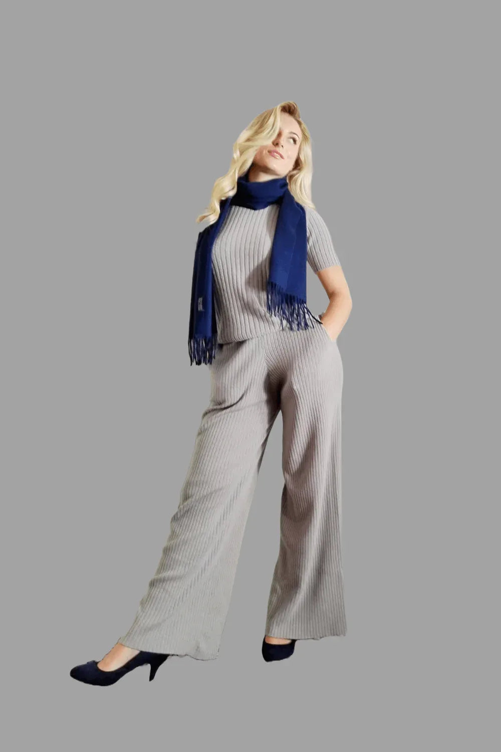 100% Cashmere Scarf in Navy Blue - Vshine Silk and Shine 