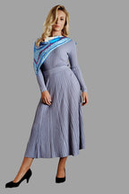 Cashmere Silk Blend Ribbed Knitwear Top and A line long Skirt with pleated detail Pearl Grey - Vshine Silk and Shine 