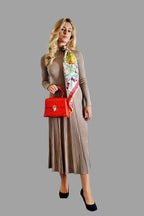 Cashmere Silk Blend Ribbed Knitwear Top and A line long Skirt with pleated detail Camel Colour - Vshine Silk and Shine 