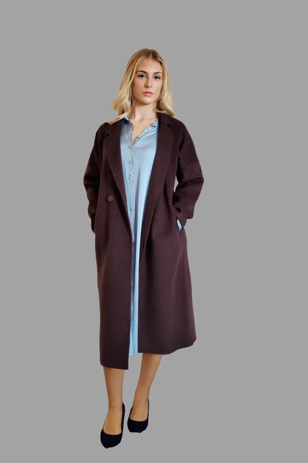 Women Pure Wool Coat in Chocolate colour - Vshine Silk and Shine 