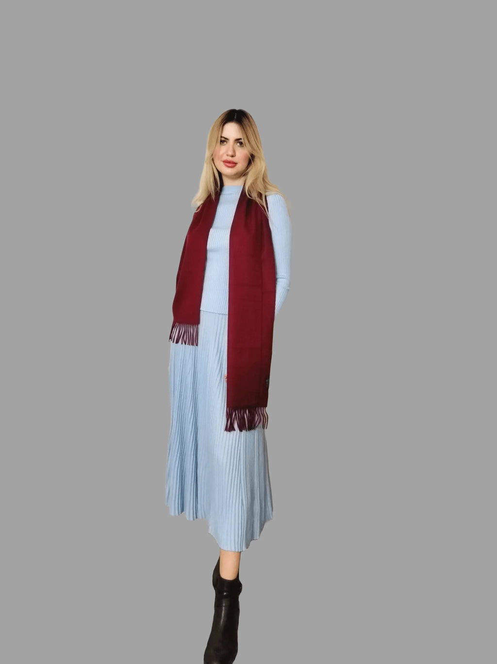 100% Cashmere Scarf in Burgundy - Vshine Silk and Shine 