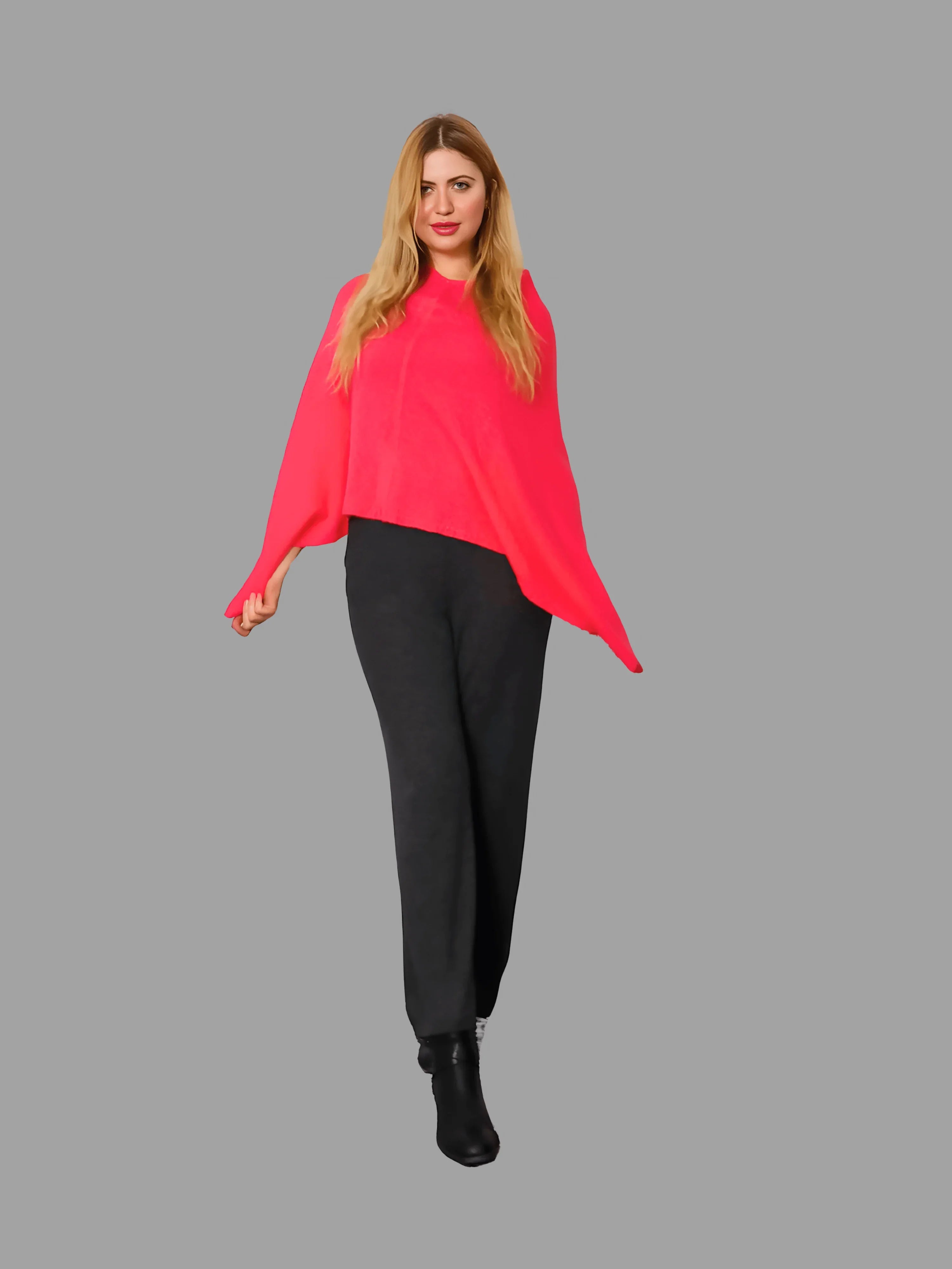 100% Cashmere Poncho in Orange Colour - Vshine Silk and Shine 