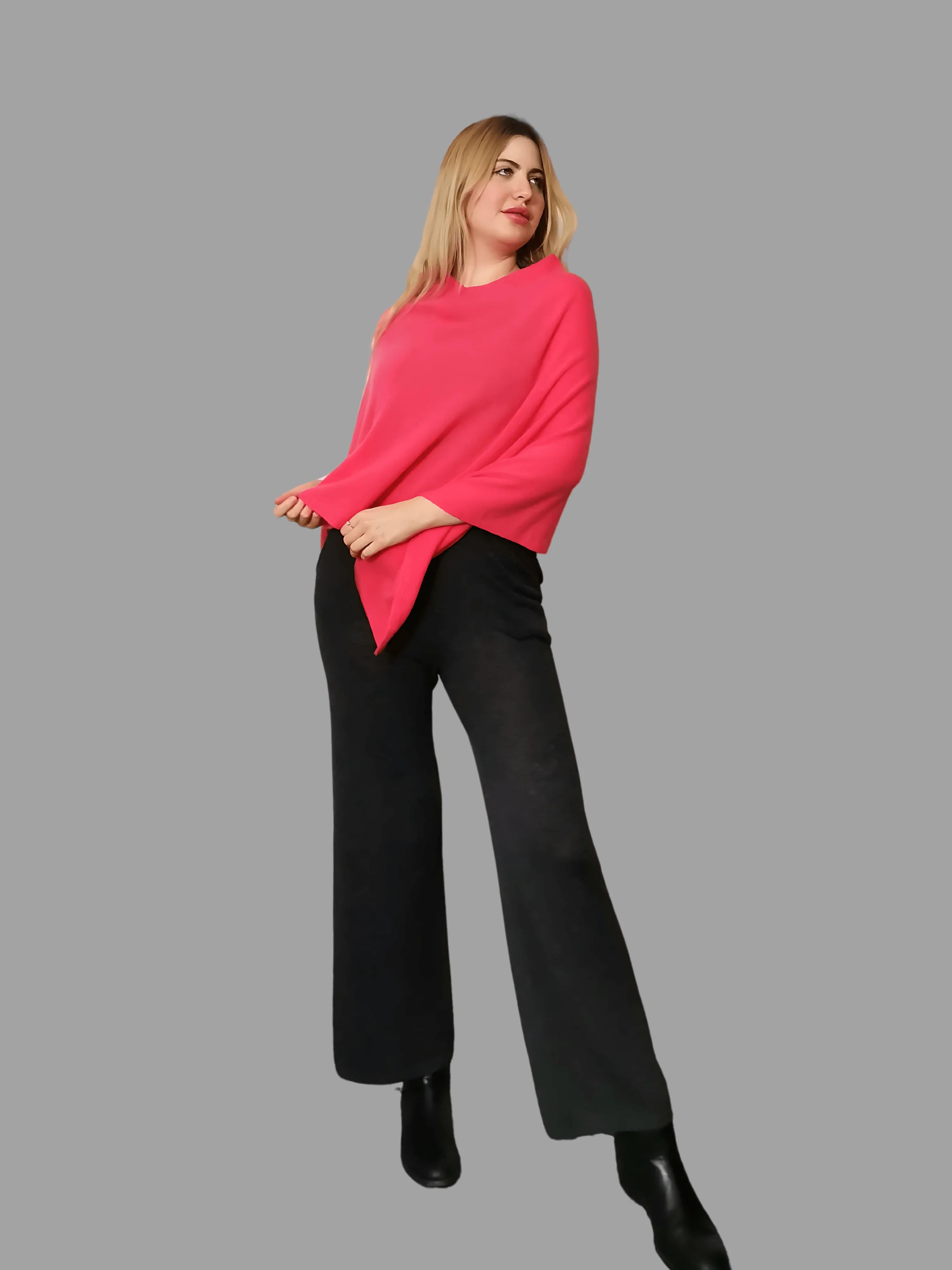 100% Cashmere Poncho in Orange Colour - Vshine Silk and Shine 