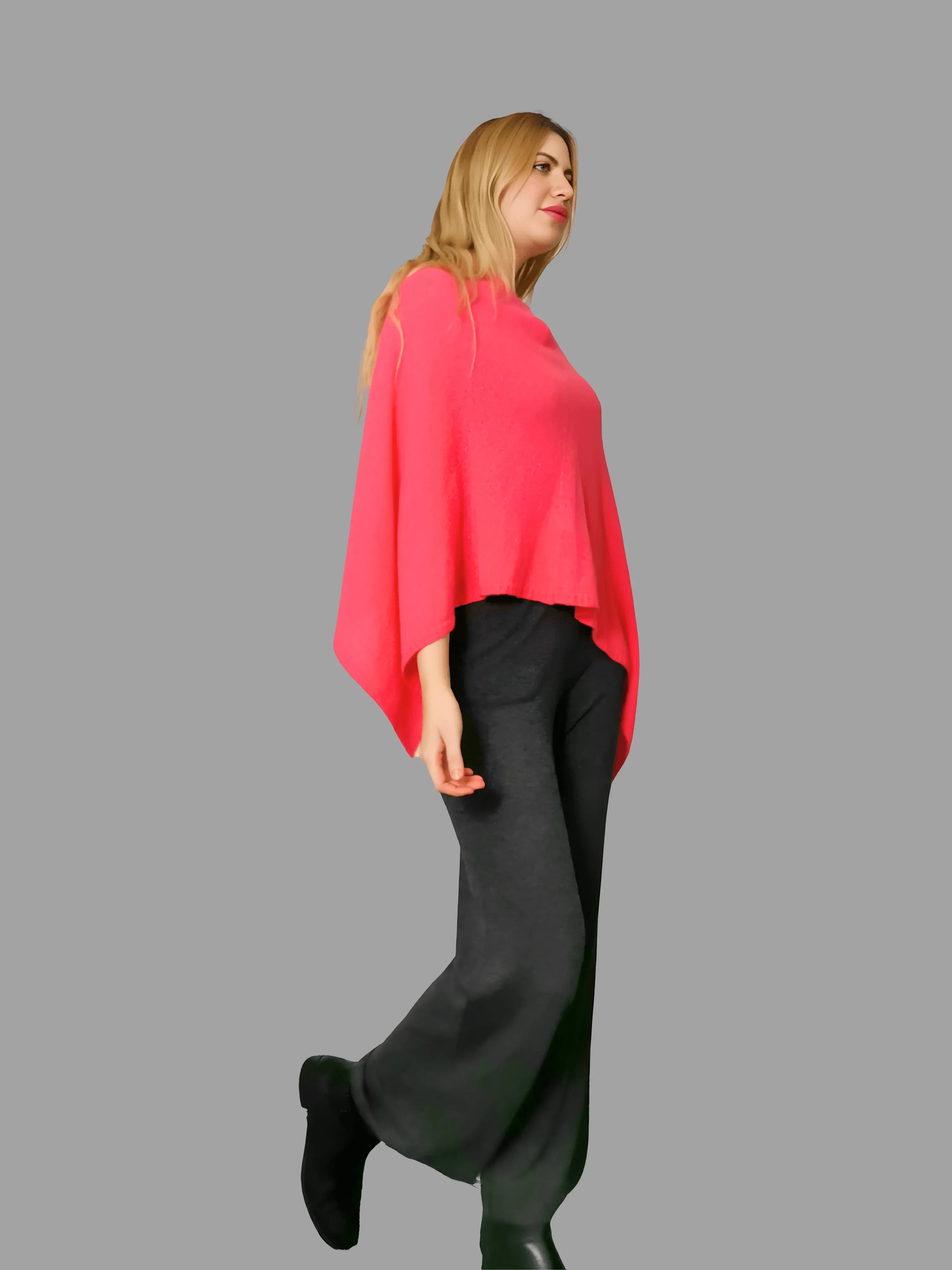 100% Cashmere Poncho in Orange Colour - Vshine Silk and Shine 