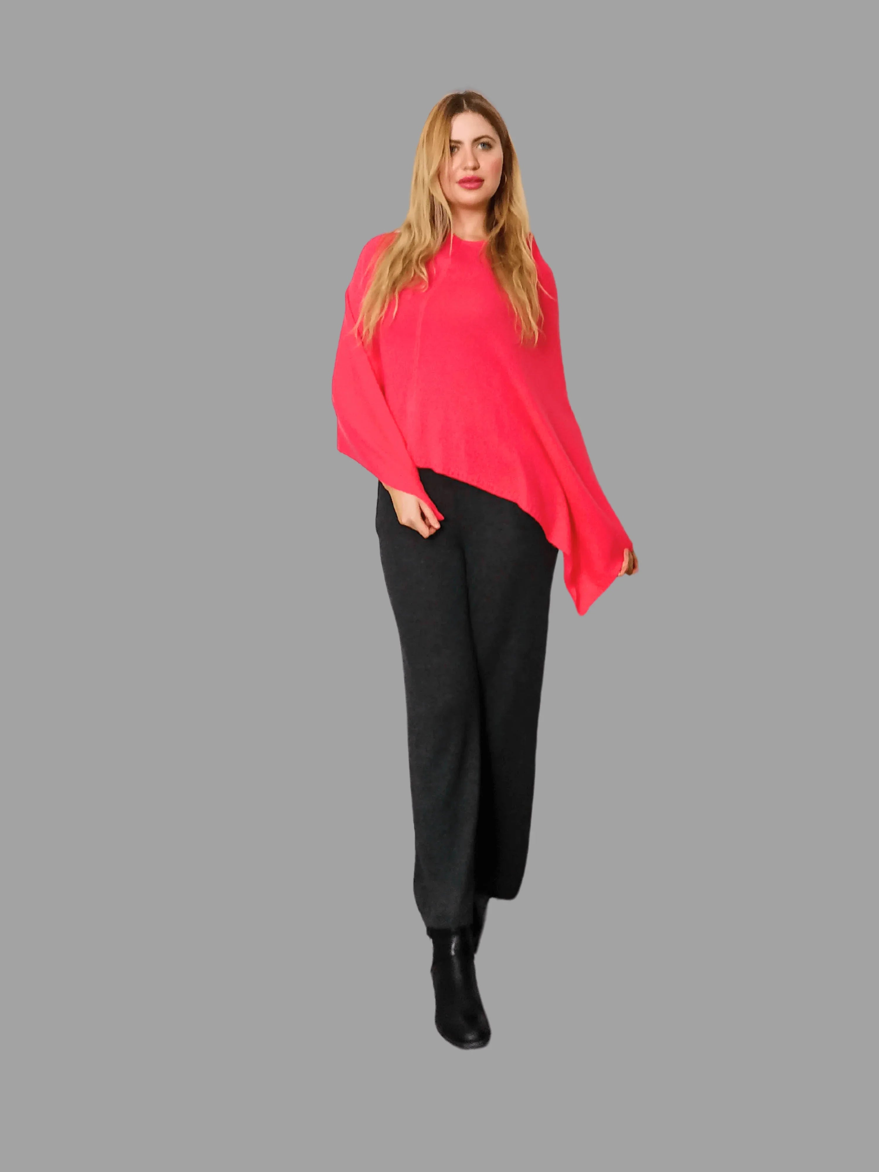 100% Cashmere Poncho in Orange Colour - Vshine Silk and Shine 