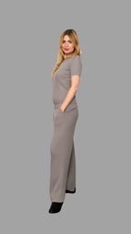 100% Cashmere Women's Ribbed Knitwear Co-ord Set, Knitted Co-ords, Grey - Vshine Silk and Shine 