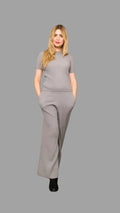 100% Cashmere Women's Ribbed Knitwear Co-ord Set, Knitted Co-ords, Grey - Vshine Silk and Shine 