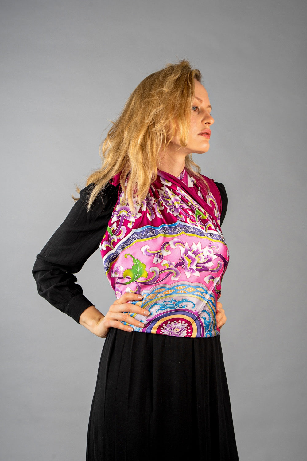 Silk Extra-Large Square Scarf — Hand-Painted, Pink