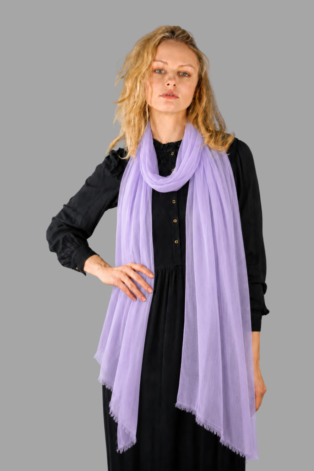 Châle Extra Large En Cachemire Fin Lilas 