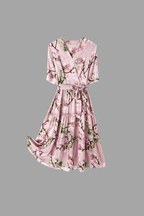Seidenplissiertes V-Ausschnitt-Kleid – Kirschblütenrosa