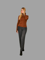 Pure Merino Wool Roll Neck Jumper Brown - Vshine Silk and Shine 