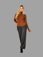 Pure Merino Wool Roll Neck Jumper Brown - Vshine Silk and Shine 