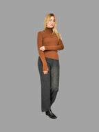 Pure Merino Wool Roll Neck Jumper Brown - Vshine Silk and Shine 