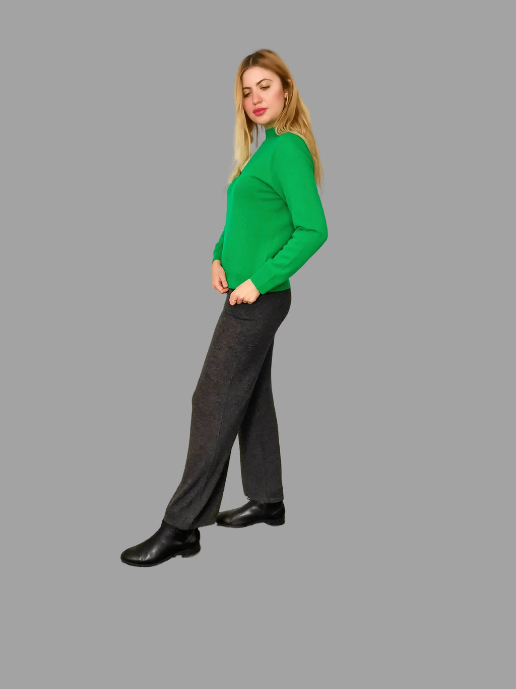 Pure Merino Wool Crew Neck Green - Vshine Silk and Shine 