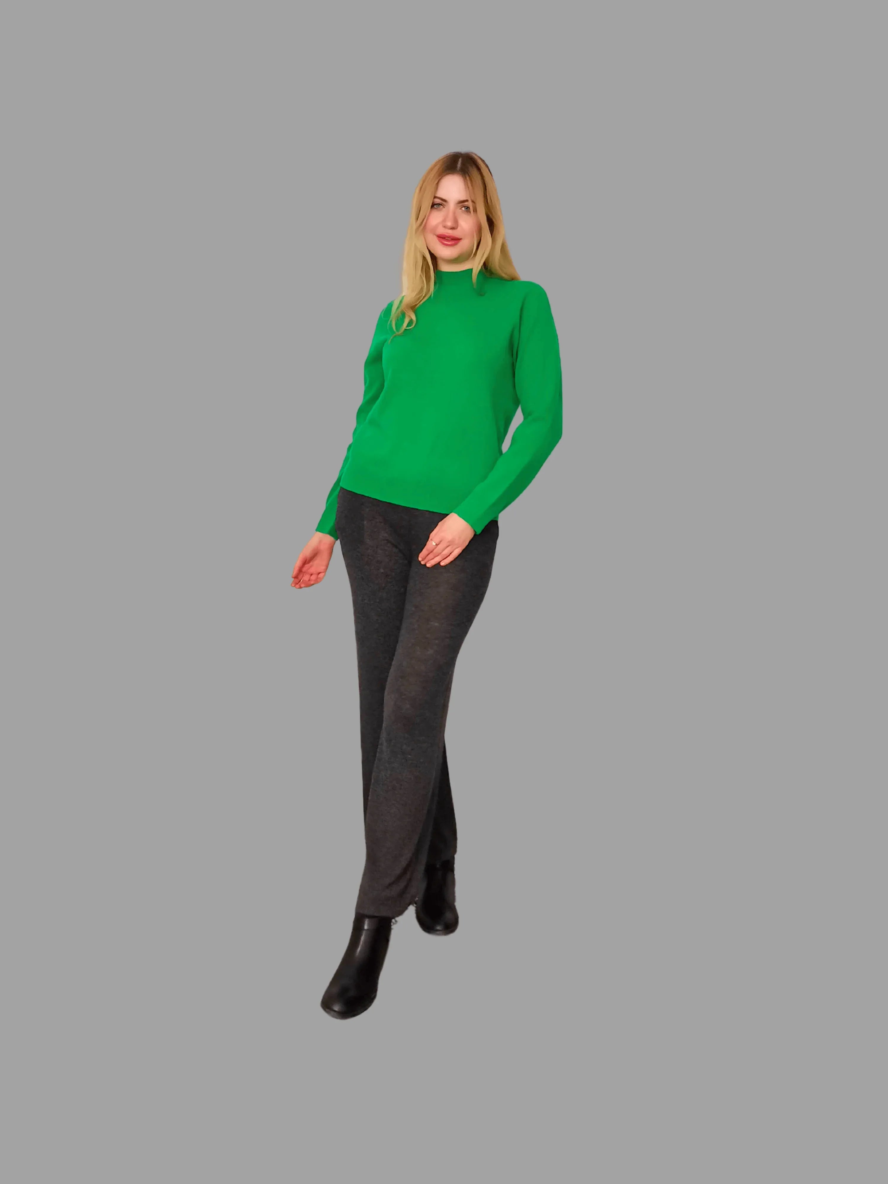 Pure Merino Wool Crew Neck Green - Vshine Silk and Shine 