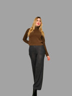 Pure Merino Wool Roll Neck Jumper Brown - Vshine Silk and Shine 