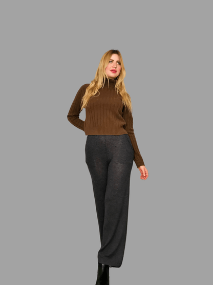 Pure Merino Wool Roll Neck Jumper Brown