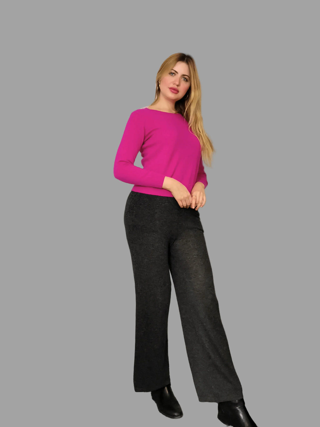 Women's Knitwear Pure Cashmere Crew Neck Jumper Fuchsia - Vshine Silk and Shine 