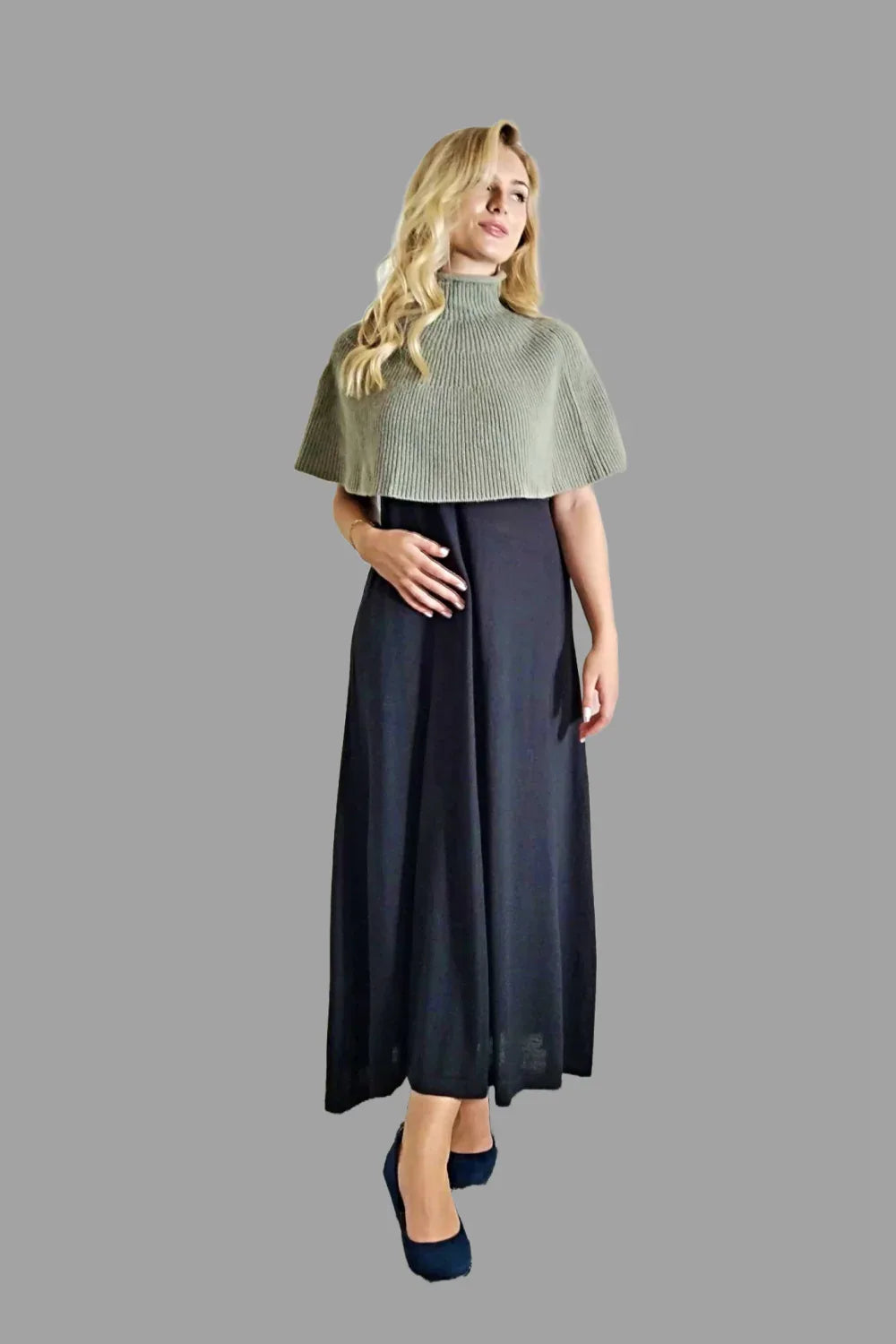 100% Cashmere Poncho in Pale Moss Green - Vshine Silk and Shine 