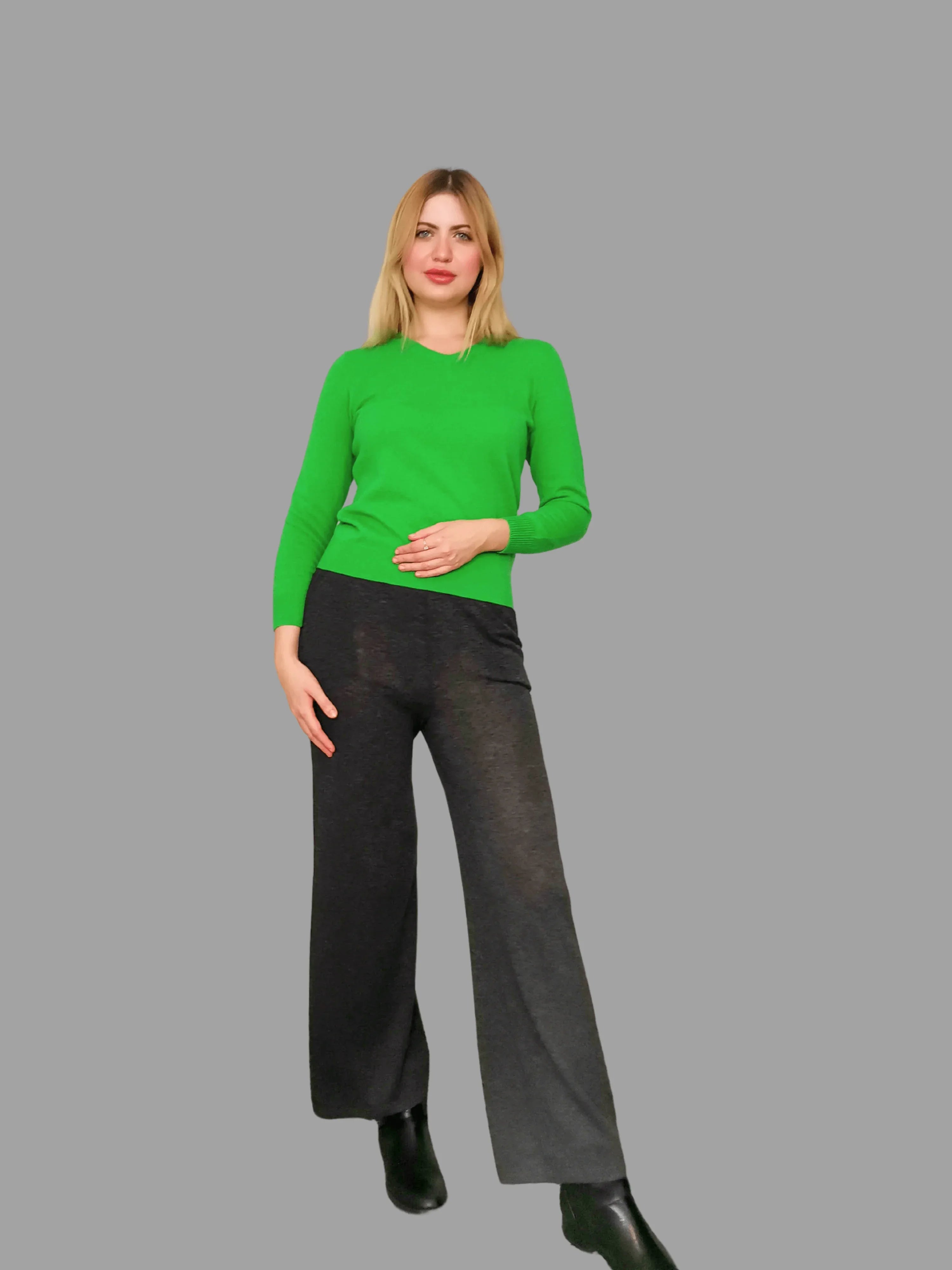 Pure Cashmere V-Neck Jumper Green - Vshine Silk and Shine 