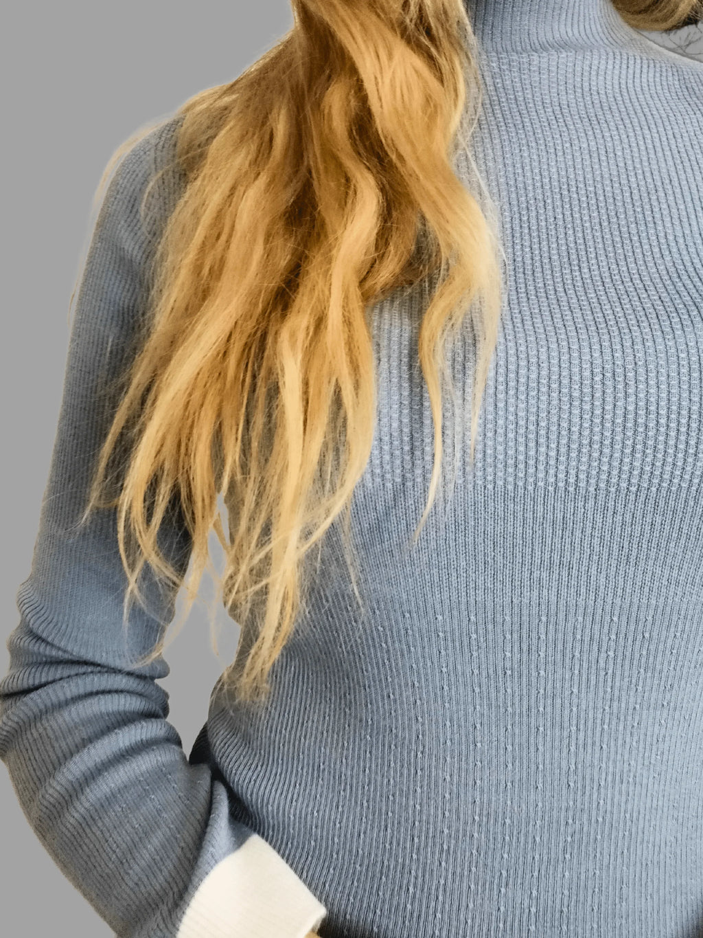 Superfine Pure Merino Wool Funnel Neck Jumper Blue - Vshine Silk and Shine 
