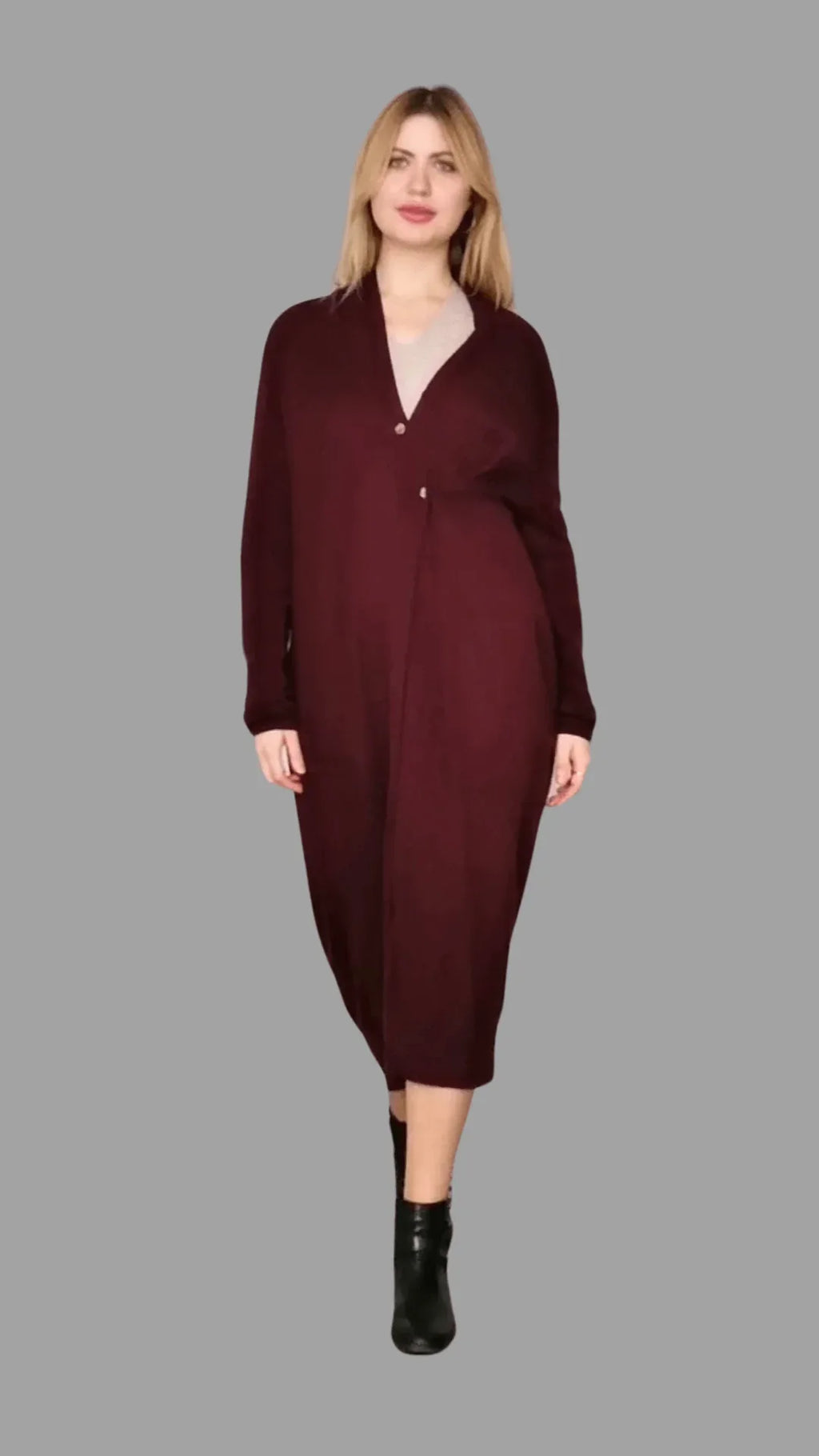 Pure Yak Wool Longline Cardigan in Burgundy One size - Vshine Silk and Shine 
