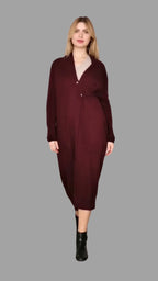 Pure Yak Wool Longline Cardigan in Burgundy One size - Vshine Silk and Shine 