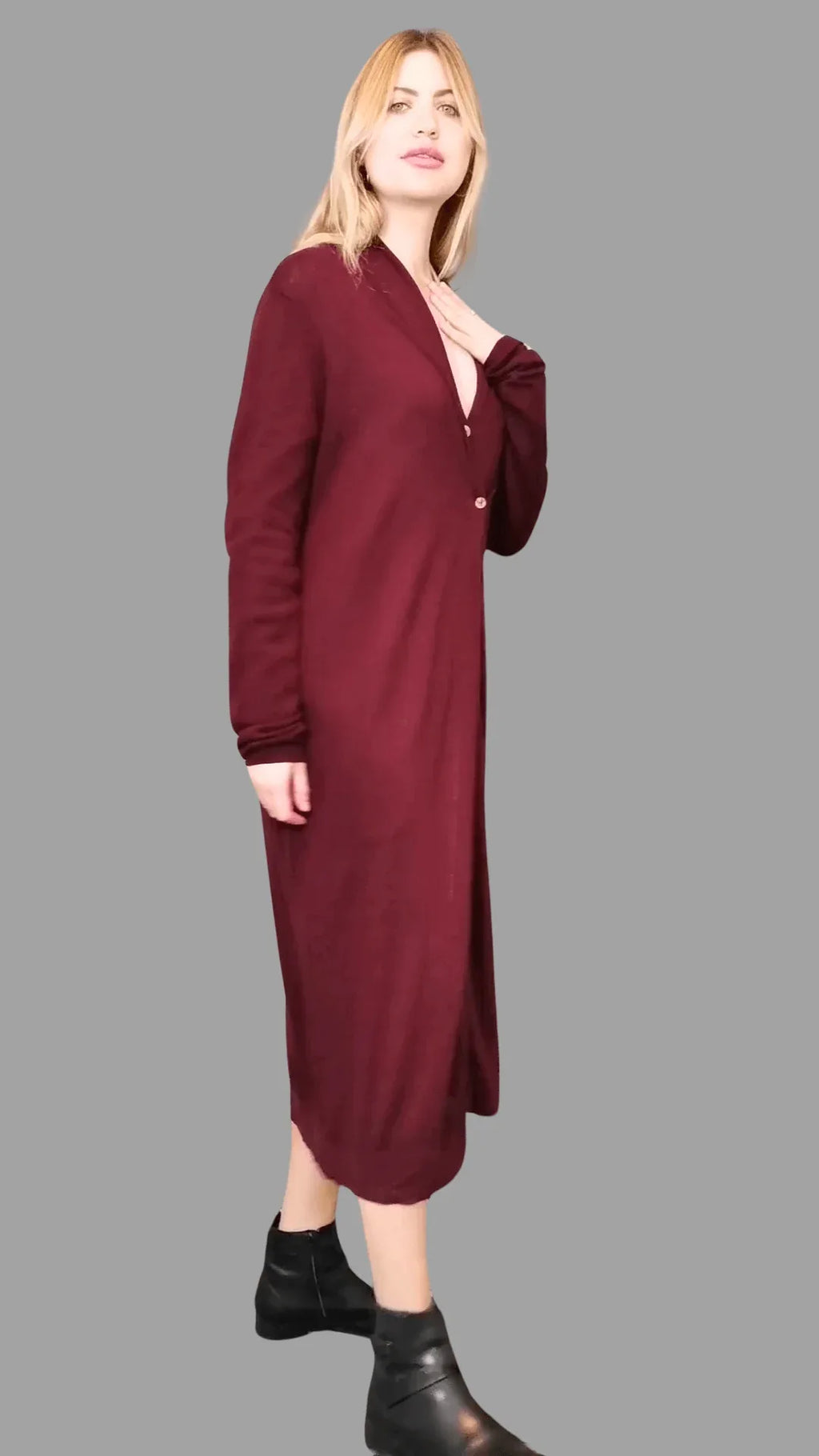 Pure Yak Wool Longline Cardigan in Burgundy One size - Vshine Silk and Shine 