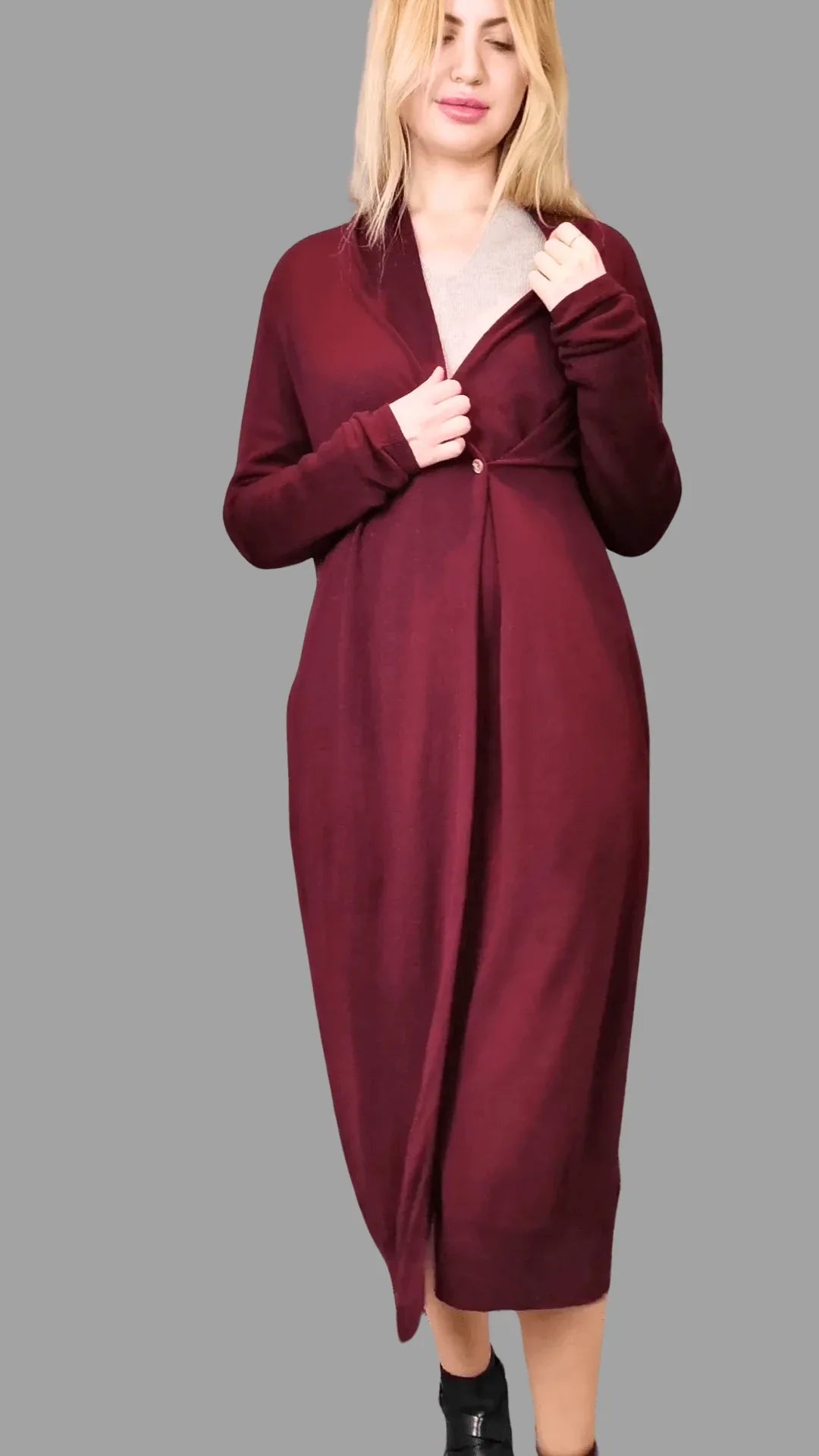 Pure Yak Wool Longline Cardigan in Burgundy One size - Vshine Silk and Shine 