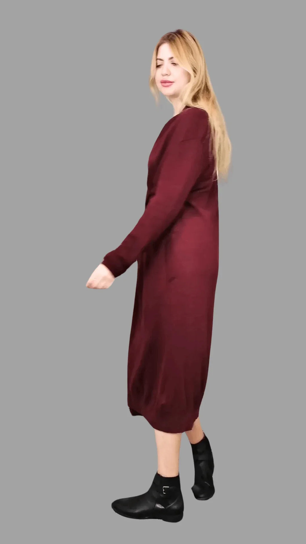 Pure Yak Wool Longline Cardigan in Burgundy One size - Vshine Silk and Shine 