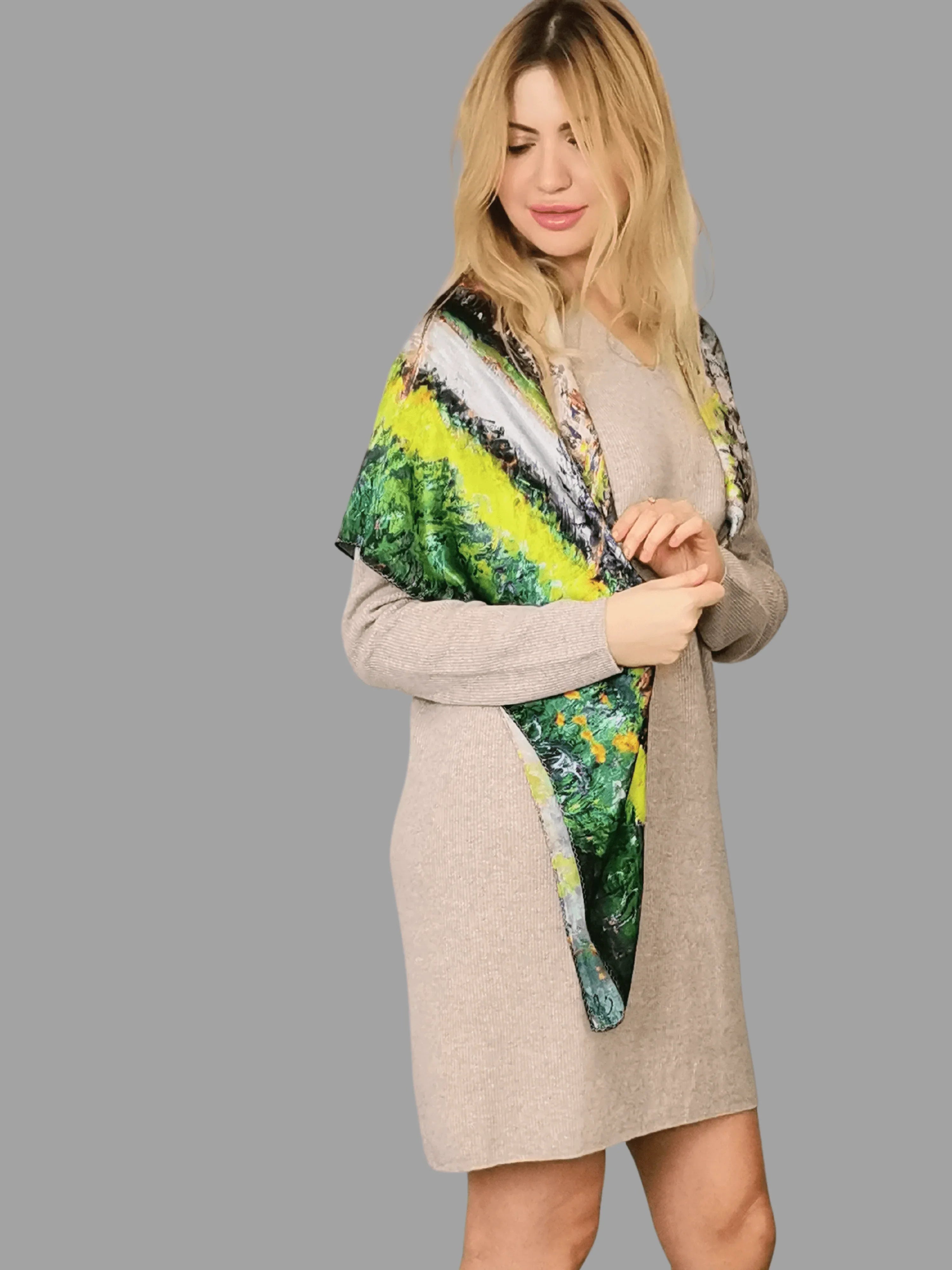 100% Merino Wool Midi Dress with sleeves in beige colour - Vshine Silk and Shine 