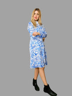 Mulberry Silk Cotton Blend Shirt Dress with Paisley Pattern in Blue - Vshine Silk and Shine 