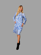 Mulberry Silk Cotton Blend Shirt Dress with Paisley Pattern in Blue - Vshine Silk and Shine 