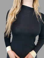 Superfine Pure Merino Wool Funnel Neck Jumper Black - Vshine Silk and Shine 