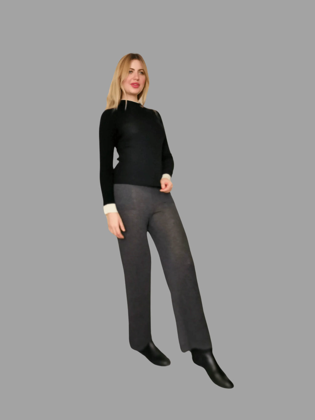Superfine Pure Merino Wool Funnel Neck Jumper Black - Vshine Silk and Shine 