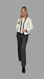 Pure Merino Wool V Neck Cardigan White with Contrasting Detail - Vshine Silk and Shine 