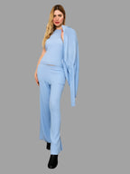100% Cashmere Women's Ribbed Knitwear Co-ord Set, Knitted Co-ords, Baby Blue - Vshine Silk and Shine 