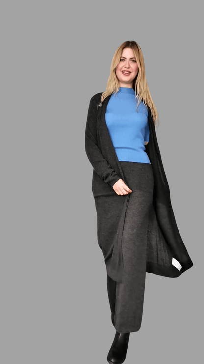 Pure Yak Wool Longline Cardigan in Grey One size