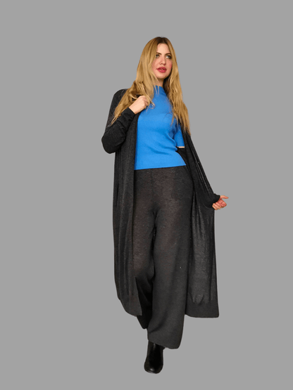 Pure Yak Wool Longline Cardigan in Grey One size