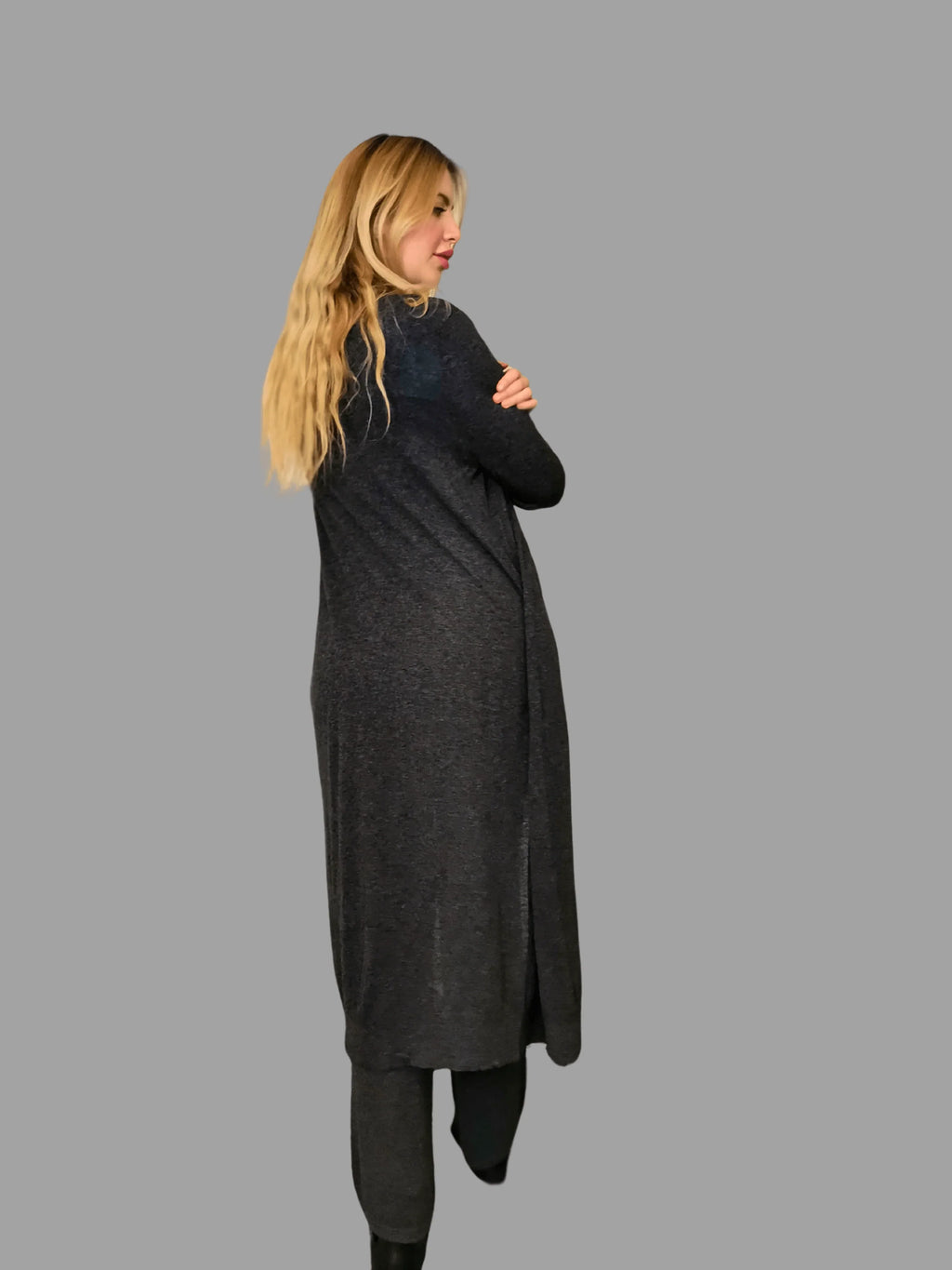 Pure Yak Wool Longline Cardigan in Grey One size - Vshine Silk and Shine 