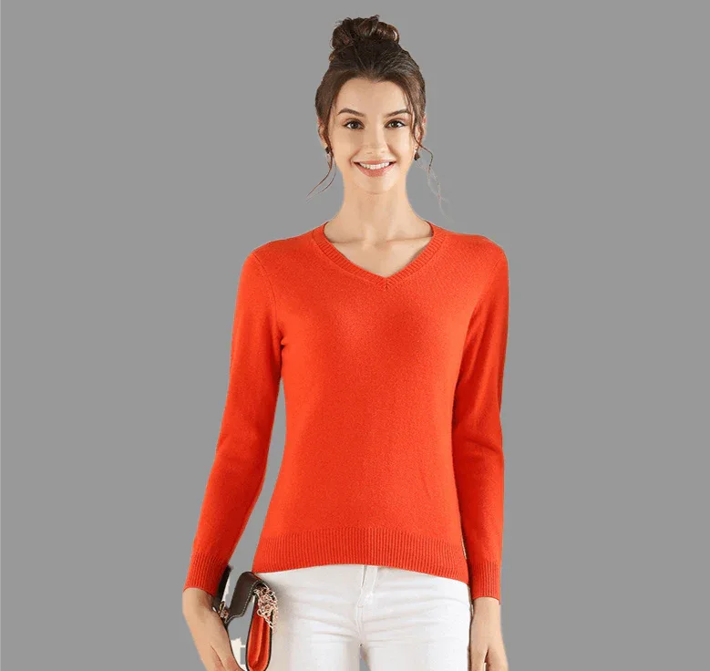 Pure Cashmere V-Neck Jumper - Vshine Silk and Shine 
