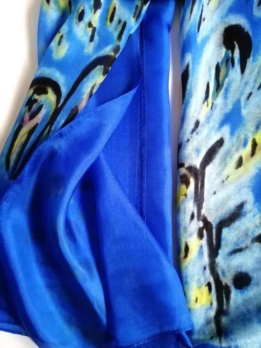 Rainbow Range| Large Silk Scarf Peacock Royal Blue - Vshine Silk and Shine 