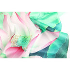 Silk Scarf Collections|Blossom Range|Lotus Design|Green|Long Silk Scarf - Vshine Silk and Shine 